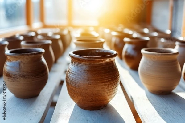 Obraz Crafting unique clay pots pottery studio ceramic art warm lighting close-up handcrafted beauty