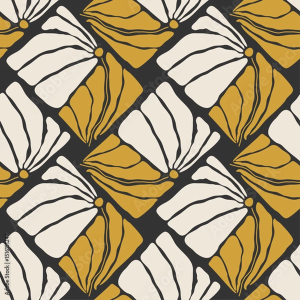 Obraz Trendy minimalist seamless botanical pattern with abstract creative hand drawn composition