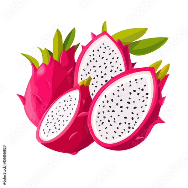 Obraz My Simple flat 2D icon, sliced dragon fruit isolated on a transparent background, vector, flat design, animation design, simple flat 2D icon, minimalist design, clipart. eps