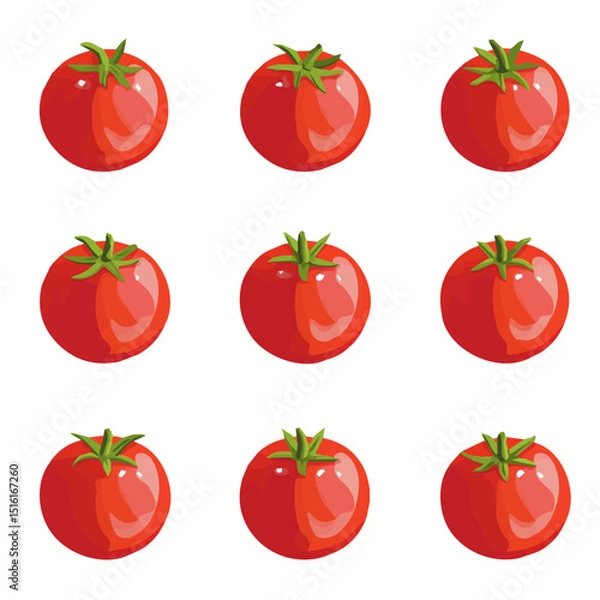 Obraz My Simple flat 2D icon, tomatoes set isolated on a transparent background, vector, flat design, animation design, simple flat 2D icon, minimalist design, clipart. eps