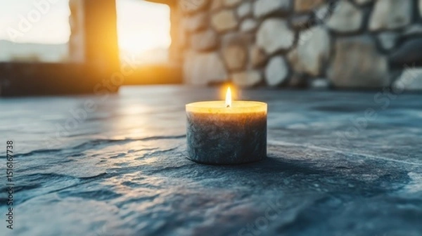 Obraz Candlelit serenity a tranquil evening glow stone setting soft light peaceful ambiance