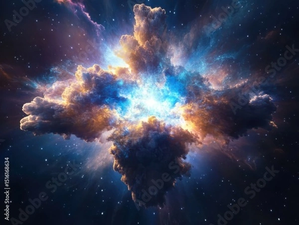 Obraz Cosmic explosion of colorful nebula outer space digital art stellar environment wide angle view astronomy concept