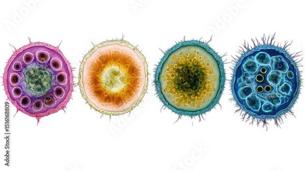 Obraz colorful microscopic cells, isolated on transparent background