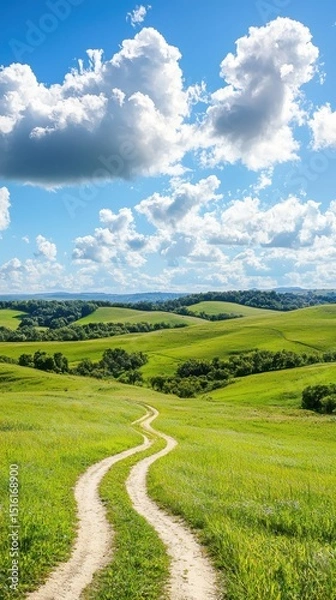 Obraz Scenic nature path exploring rolling hills countryside landscape photography sunny atmosphere wide angle view tranquility