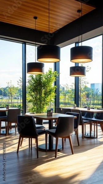 Obraz Elegant dining experience modern restaurant interior design urban environment bright view contemporary style