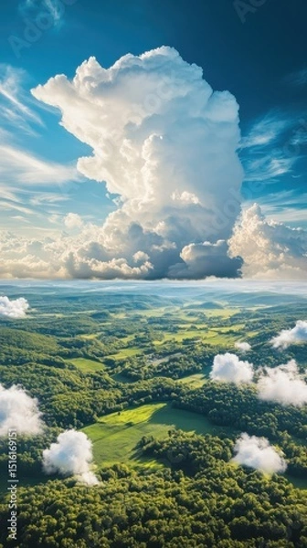 Obraz Aerial view of lush green hills under dramatic clouds nature landscape scenic environment serene atmosphere