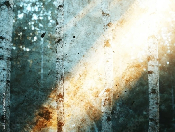 Obraz Sunlight filtering through birch trees in a serene forest nature photography tranquil environment close-up view