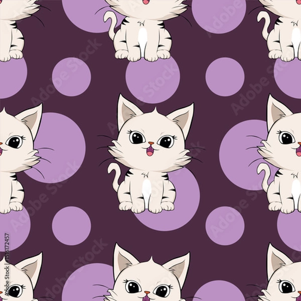 Obraz Seamless Pattern with cute cartoon kitty