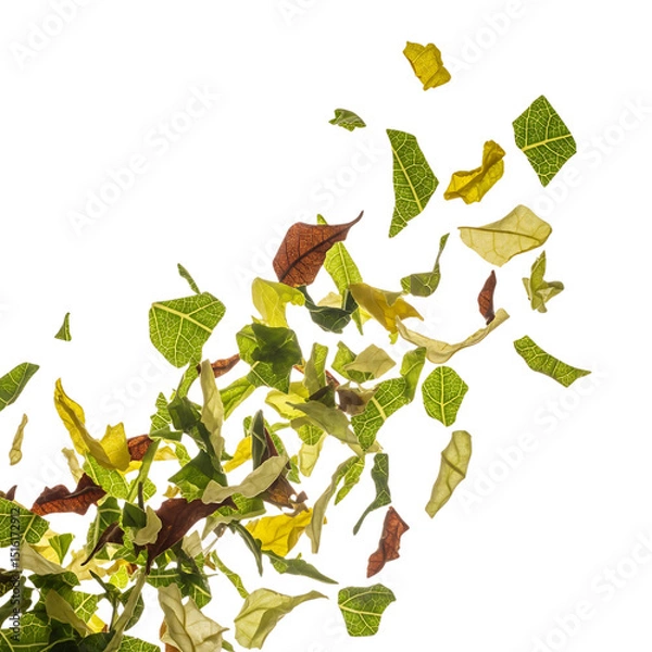 Obraz Small herbs flying around at different angles with natural distance, suitable for organic food advertising or healthy lifestyle design. Sharp detailed PNG on transparent background.