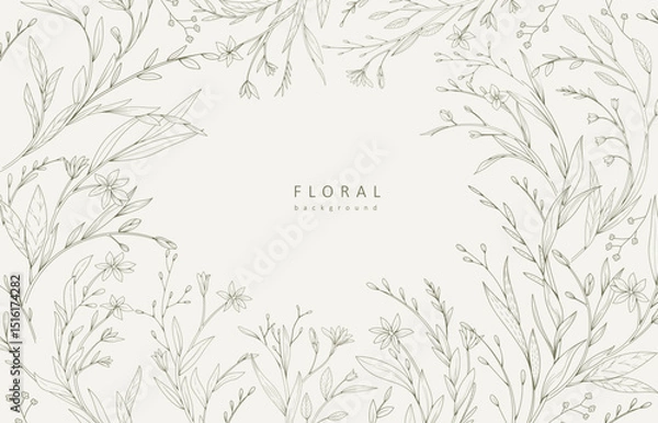 Fototapeta Autumn botanical greeting card with minimalistic branches and flowers. Set of floral design elements. Vector illustration for invitation, save the date card