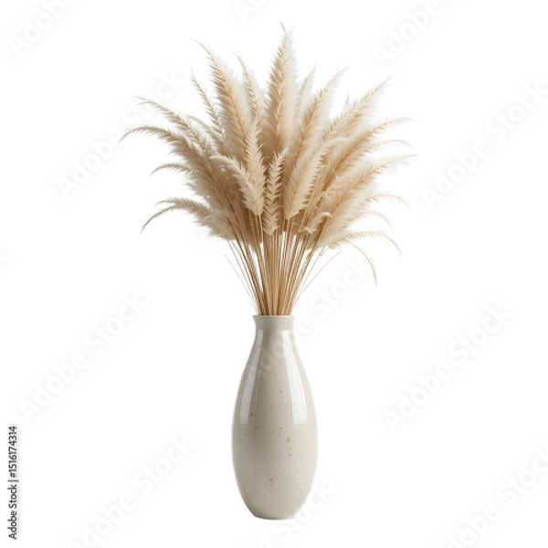 Obraz Decorative pampas grass in tall minimalist vase, white background.