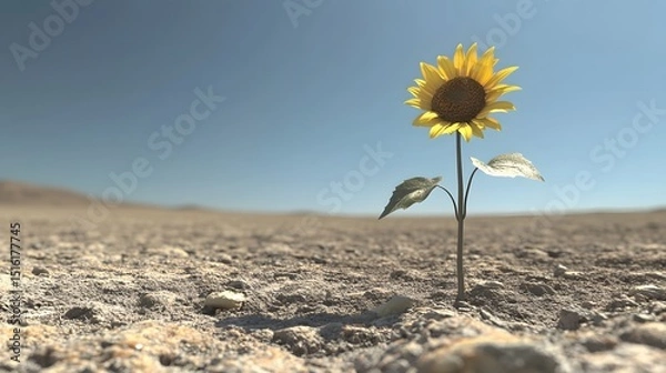Fototapeta A single sunflower in an empty field