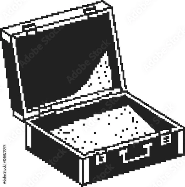 Fototapeta Pixelated open briefcase illustration 8 bit retro style, digital art, vintage computer game design