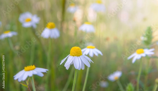 Fototapeta daisy blooming in a meadow with petals lying