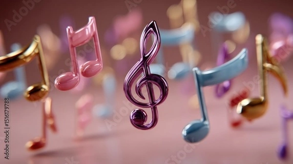 Fototapeta A Symphony of Floating Musical Notes on a Soft Pastel Background