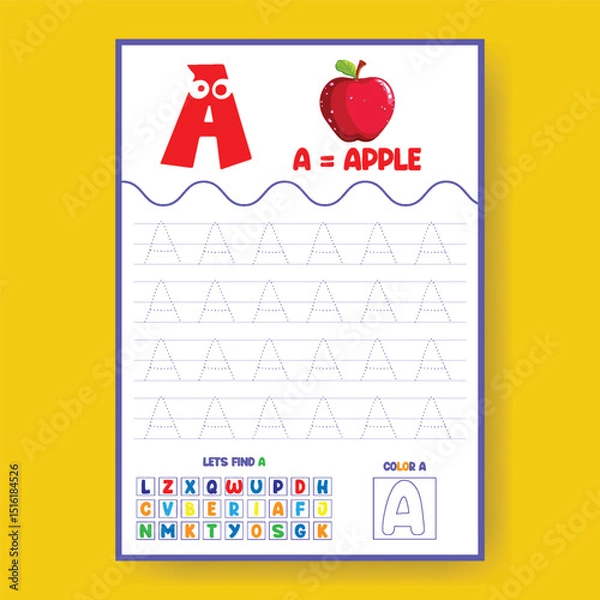 Obraz Alphabet learning and writing practice tracing worksheet template