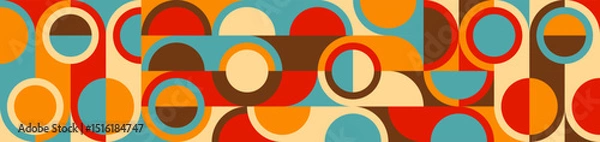 Obraz Seamless colorful geometric background in retro style of 60s and 70s, circles and squares in blue and orange. Abstract texture in trendy design.