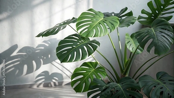 Obraz Monstera Plant Near White Wall in Realistic Image