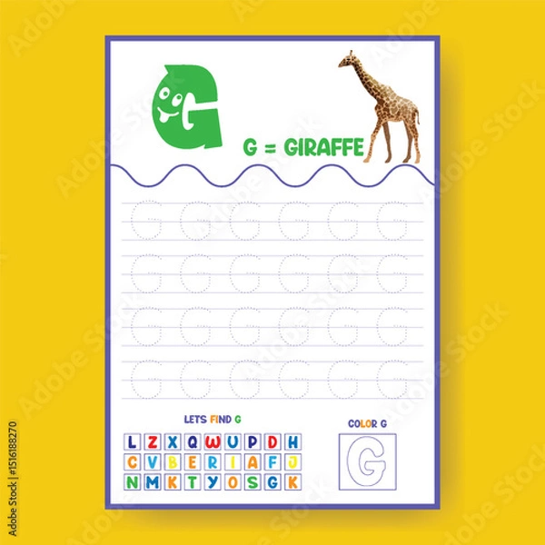 Obraz Alphabet learning and writing practice tracing worksheet template