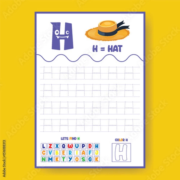 Obraz Alphabet learning and writing practice tracing worksheet template