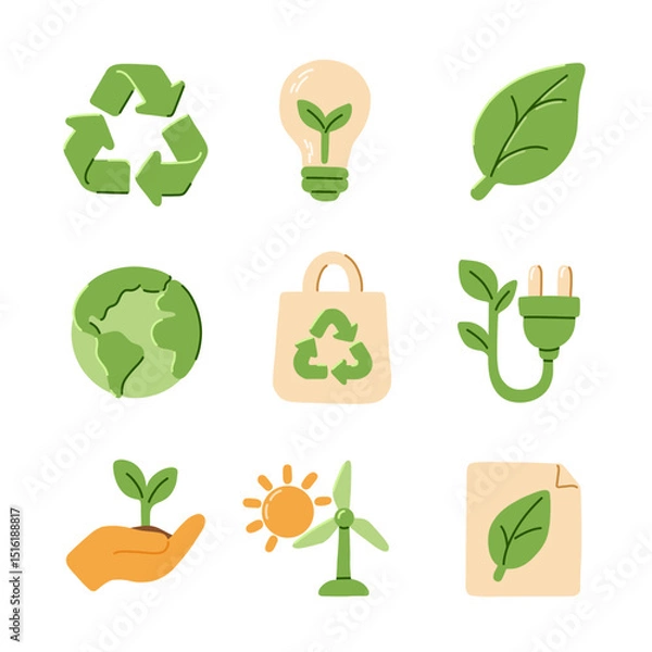 Obraz EcoFriendly Concepts and Symbols Representing Sustainability Efforts for a Greener Future Vector illustration