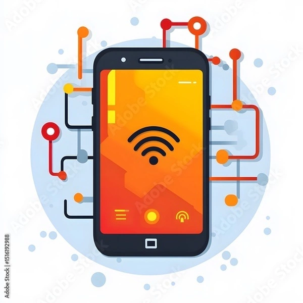 Fototapeta Detailed Flat 2D Vector Mobile Phone Network Icon Illustration with Transparent Background for UI Design and Clean Digital Graphics