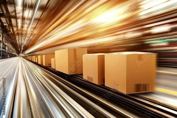 Fototapeta Witness packages zipping across the country in a blur with high-speed transportation.