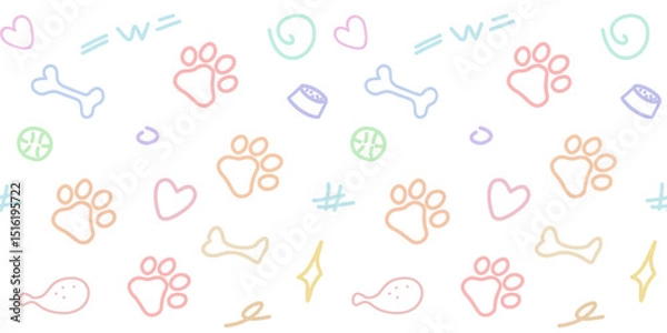 Fototapeta Seamless pattern with colorful pastel concept dog element cartoon fabric pattern for kids on white background.