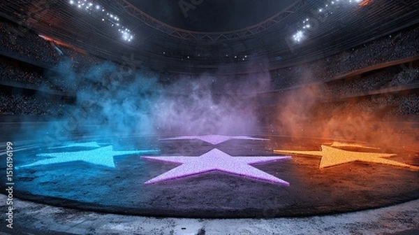 Obraz Fondo de estadio con estrellas de colores inspiradas en la champions