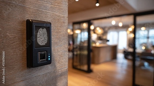 Obraz Modern biometric fingerprint scanner mounted on a wall for secure access control in a contemporary environment