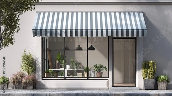 Obraz Realistic storefront mockup, local shop store glass window, small business commercial branding showcase