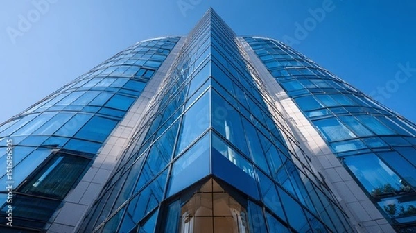 Obraz Sleek modern glass building under a clear blue sky
