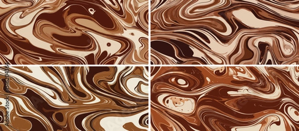 Fototapeta Chocolate Marble Vector Illustration Set, Swirl Abstract Background.