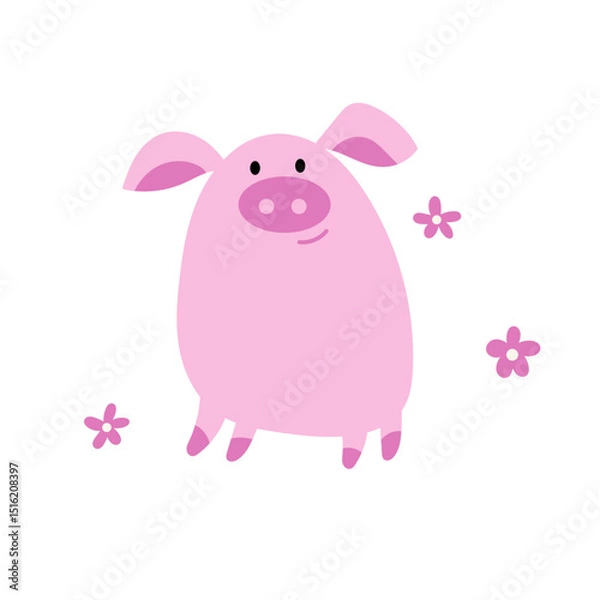 Obraz Smiling pink pig vector illustration