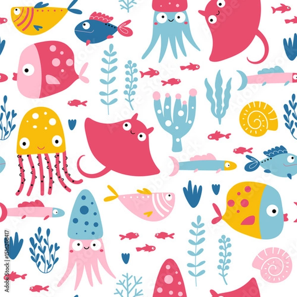 Obraz Seamless pattern with sea animals