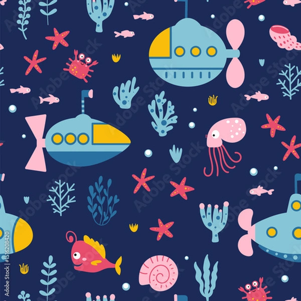 Obraz Submarines under water seamless pattern