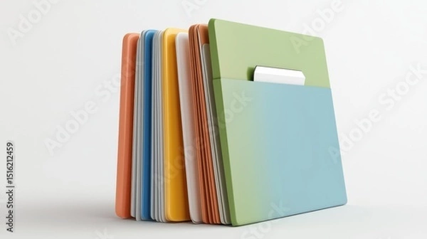 Fototapeta Colorful Files and Folders Stacked Neatly on a White Background