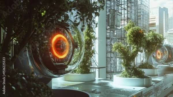 Fototapeta 3D futuristic eye interface with scaffolding visuals shows a high-tech digital vision system.