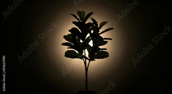 Fototapeta Fig Leaf Tree Silhouette Against a Warm Backlight Creates an Elegant Glow