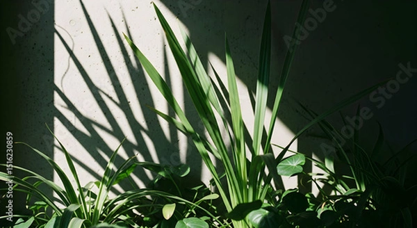 Fototapeta Botanical Shadows Dramatic Contrast Between Light And Shadow On Greenery