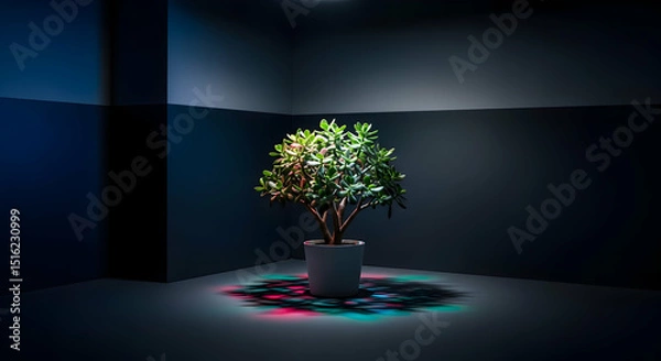 Fototapeta Illuminated Jade Plant Creates Captivating Light And Shadow In Interior Room