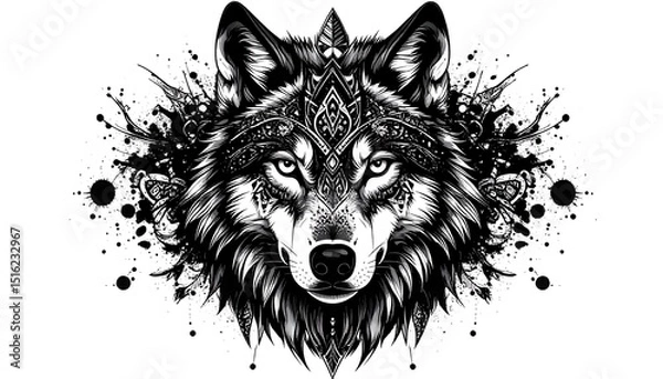Obraz Ornate Wolf Head Tattoo Design.