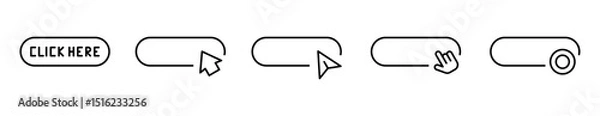 Fototapeta Conjunto de iconos de clic aquí. Interacción digital, clic en el botón, navegación web, llamada a la acción, clic táctil. Ilustración vectorial