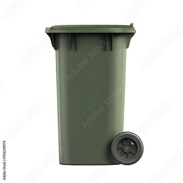 Fototapeta Isolated Green Garbage Can with Wheel