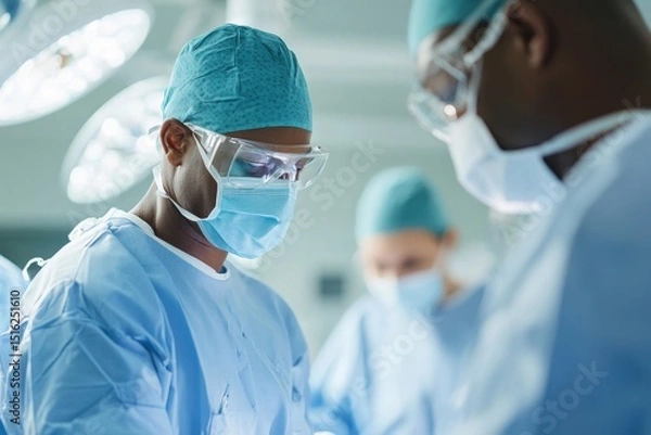 Fototapeta Diverse medical engineers collaborate on innovative medical devices in a laboratory setting