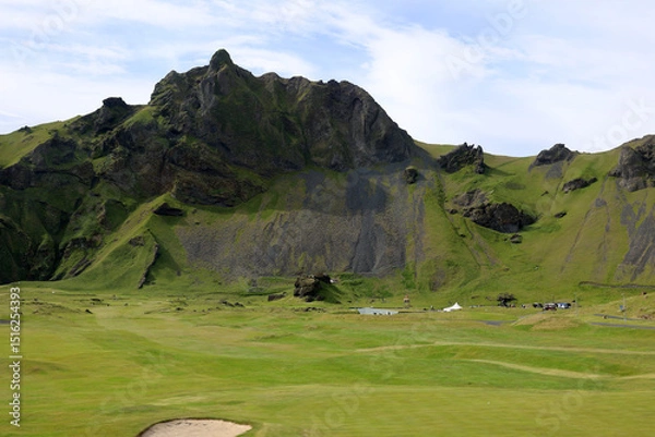 Obraz Golf course on the coast of Heimaey Island, Vestmannaeyjar Westman Islands Iceland
