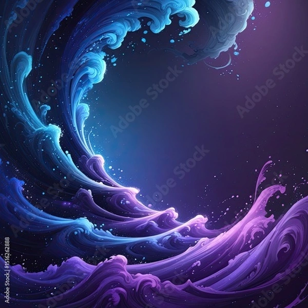 Fototapeta Vibrant Abstract Ocean Wave in Blue and Purple – Dynamic Digital Art Swirl
