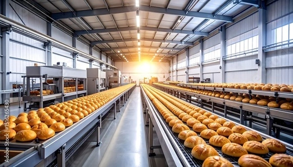 Obraz Bread factory conveyor belt.