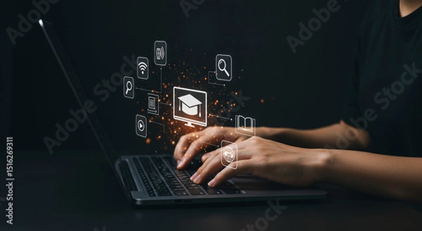 Obraz Online Learning, Virtual Classrooms, E-Learning Tools, Digital Education, Remote Study
