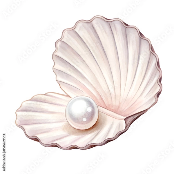Fototapeta Seashell with clear pearl isolated on white background